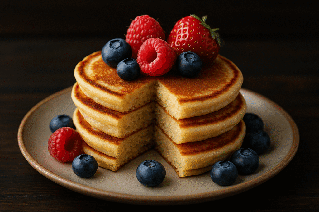 Plate with banana pancakes piled high
