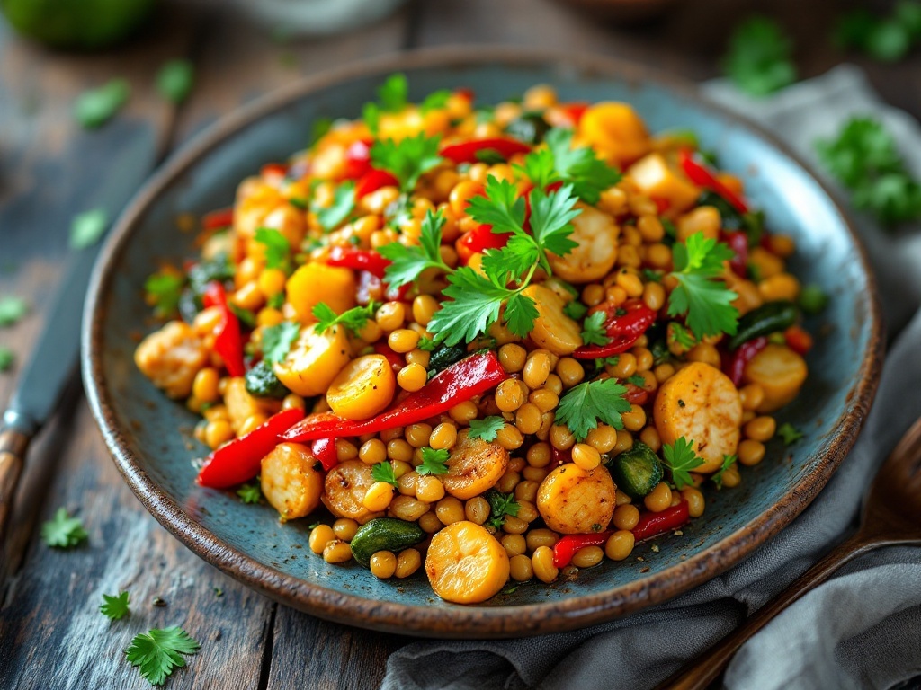 The image shows side dish of vegetables and peas using Jackfruit seeds