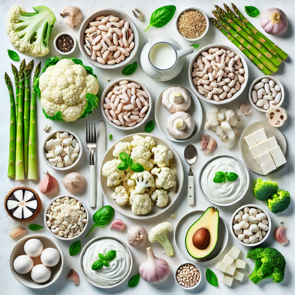 The image shows a number of food items that are benefical if you are just Eating White foods, to maintain have a Healthy lifestyle.